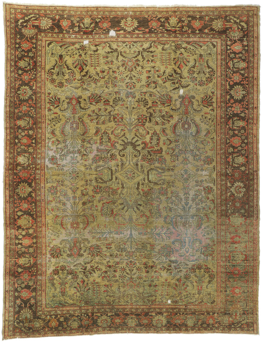 10 x 13 - Brown Antique Persian Lilihan Rug - 72824
