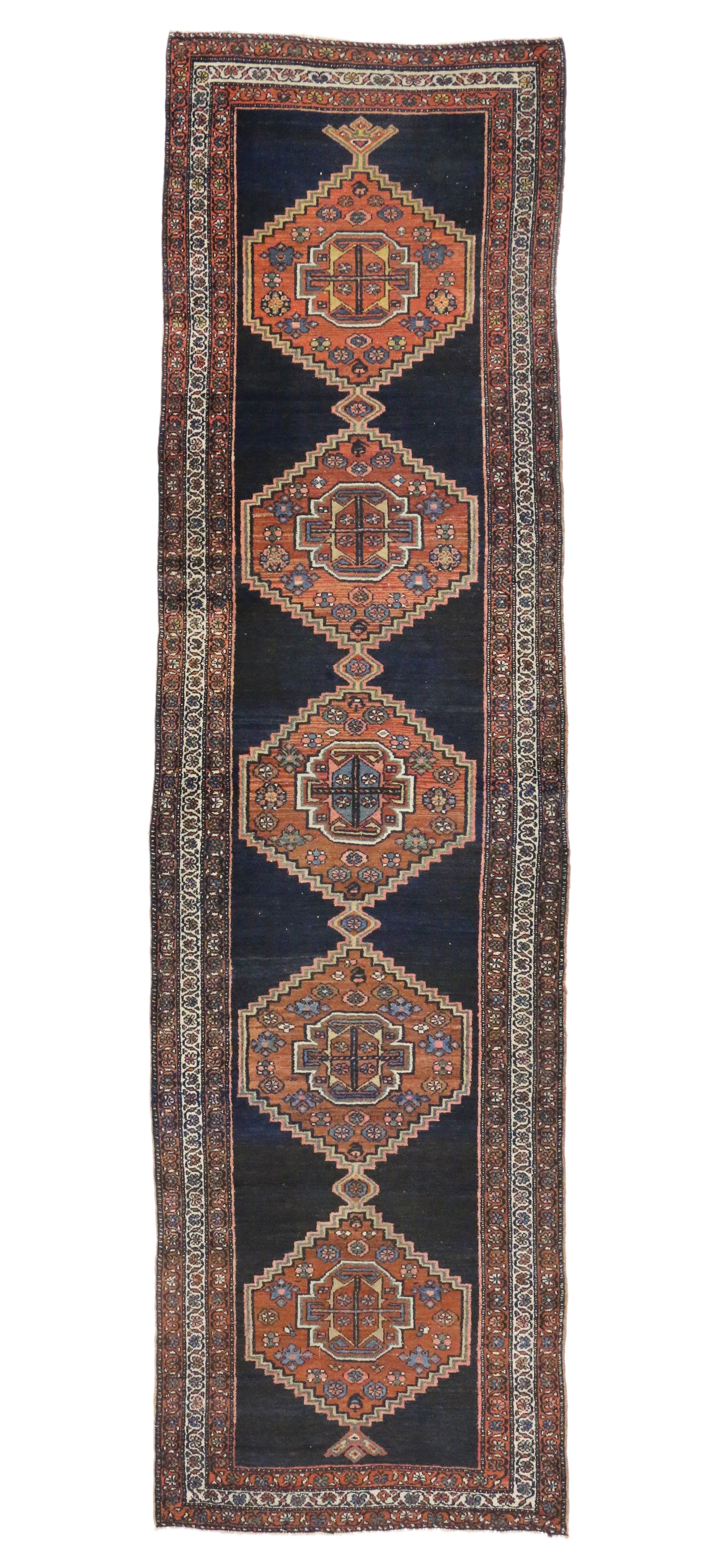 3 x 13 - Navy Blue Antique Persian Hamadan Rug - 73244