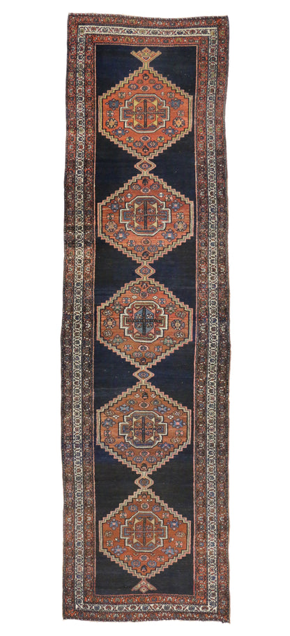 3 x 13 - Navy Blue Antique Persian Hamadan Rug - 73244