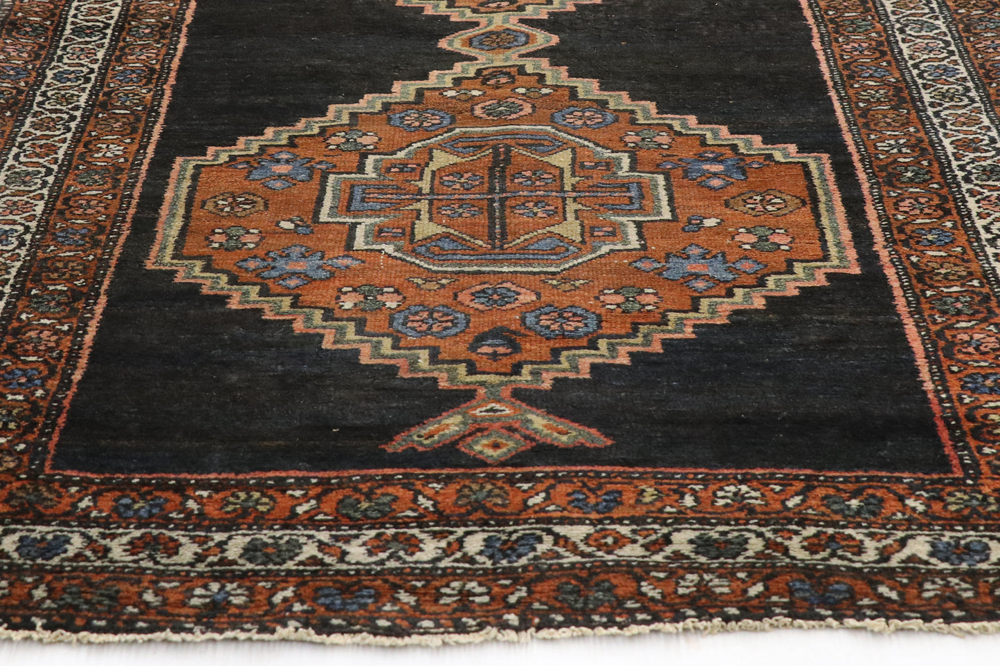 3 x 13 - Navy Blue Antique Persian Hamadan Rug - 73244