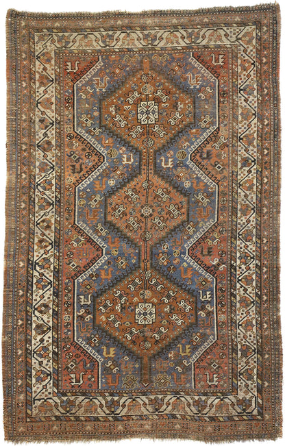 4 x 7 - Brown Antique Persian Shiraz Rug - 73298