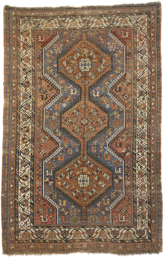 4 x 7 - Brown Antique Persian Shiraz Rug - 73298