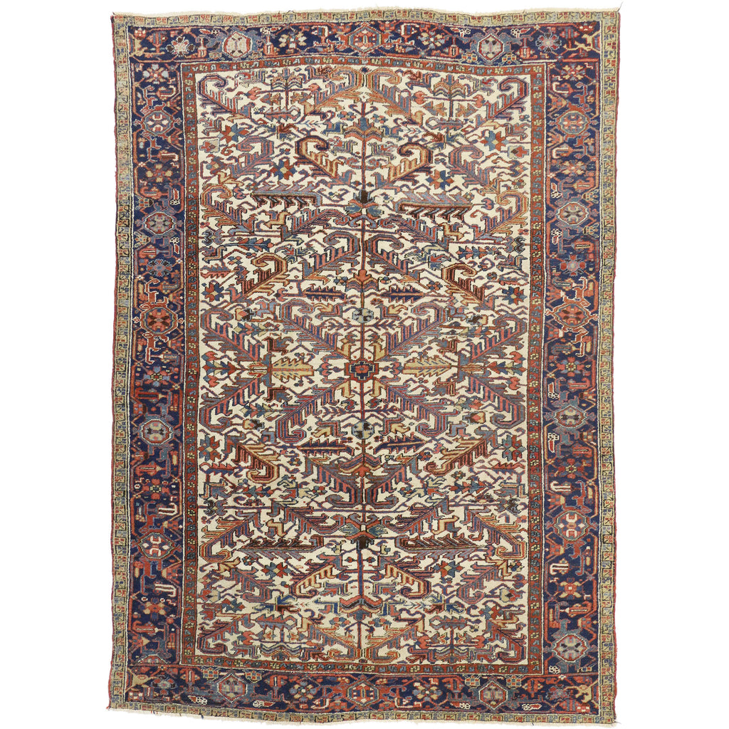 7 x 10 - Beige Antique Persian Heriz Rug - 73342