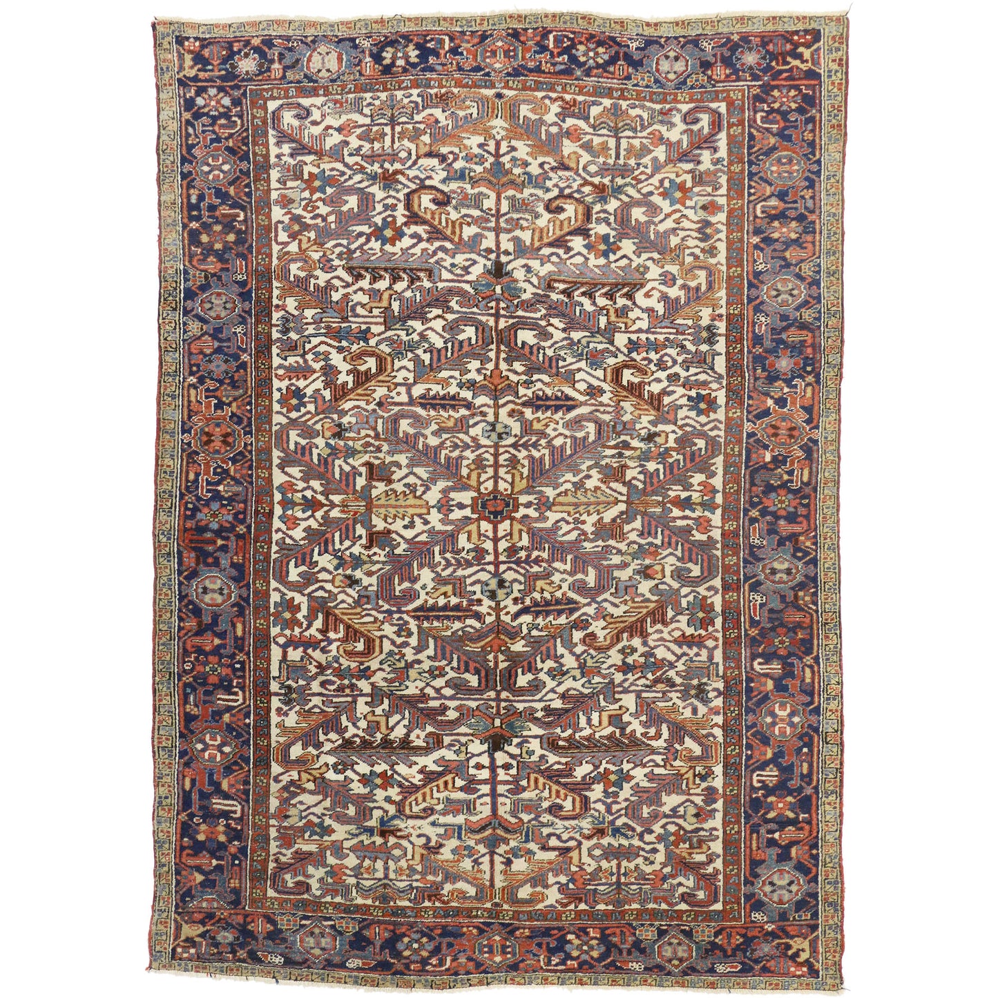 7 x 10 - Beige Antique Persian Heriz Rug - 73342