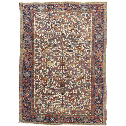 7 x 10 - Beige Antique Persian Heriz Rug - 73342
