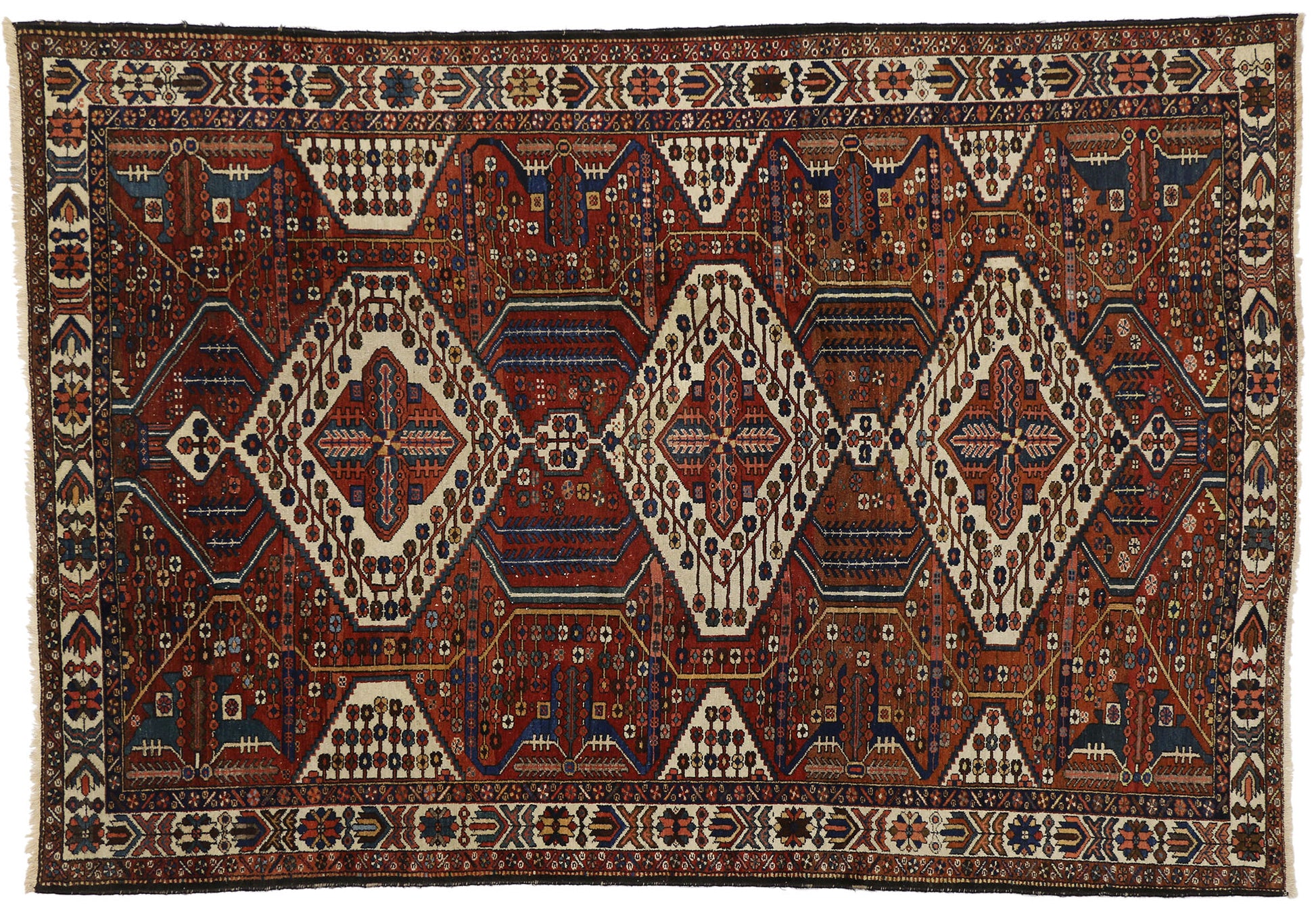 7 x 10 Antique Persian Bakhtiari Rug 73391