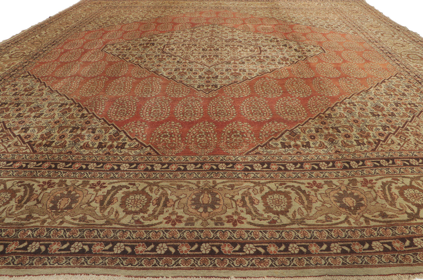 10 x 12 - Brown Antique Persian Tabriz Rug - 73538