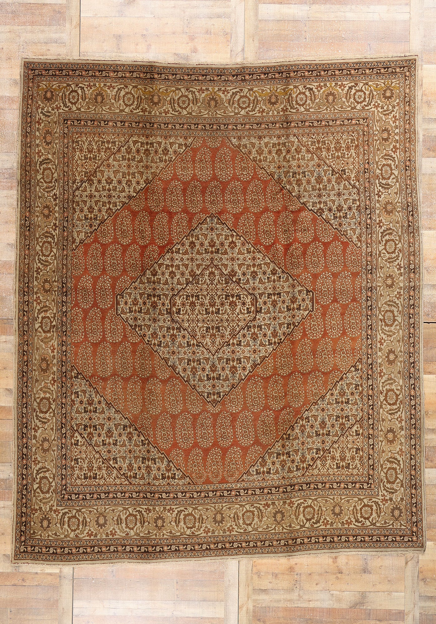 10 x 12 - Brown Antique Persian Tabriz Rug - 73538