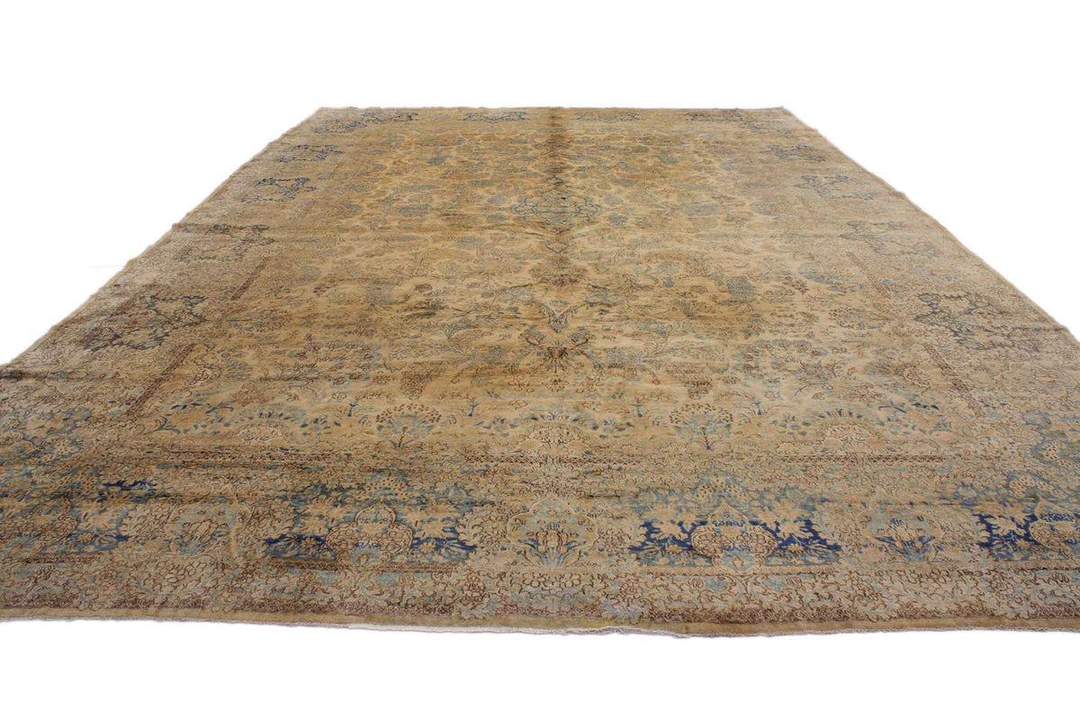 12 x 18 - Beige Antique Persian Kerman Rug - 73654