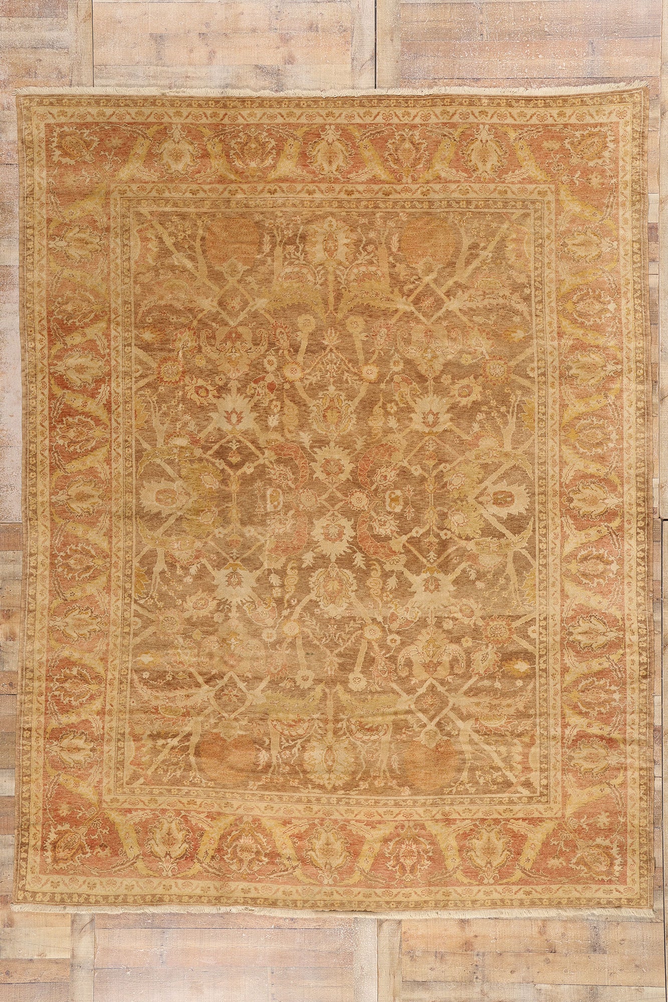 9 x 12 - Brown Vintage Turkish Oushak Rug - 74064