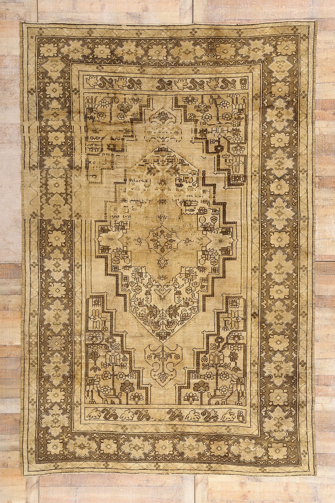 8 x 12 - Brown Vintage Turkish Oushak Rug - 74073