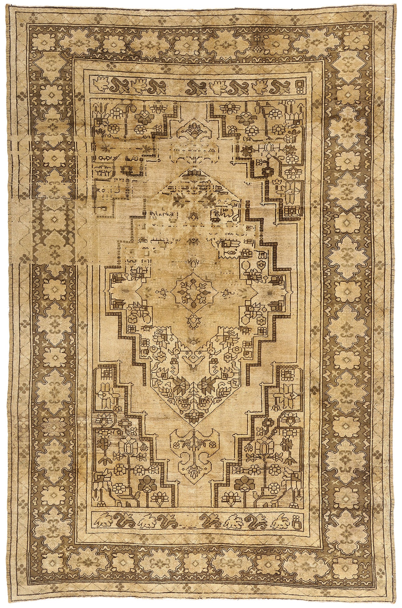 8 x 12 - Brown Vintage Turkish Oushak Rug - 74073