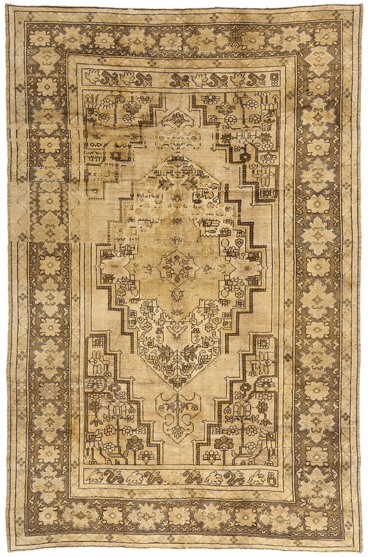 8 x 12 - Brown Vintage Turkish Oushak Rug - 74073