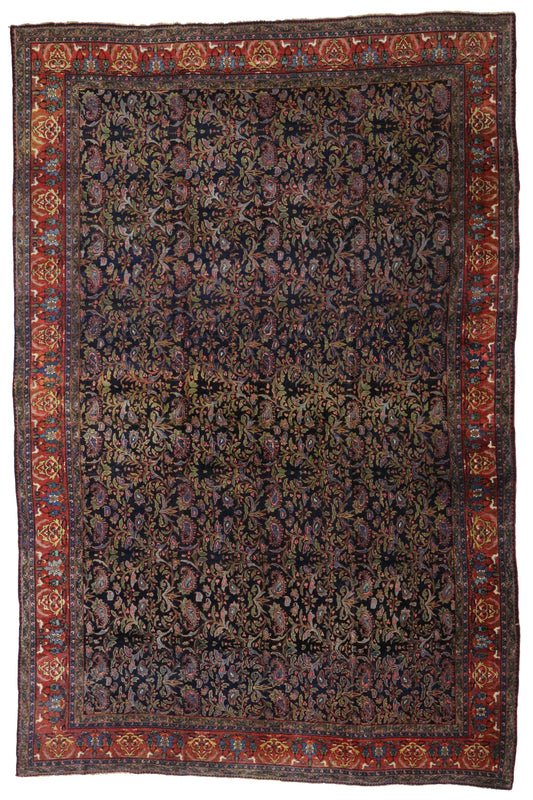 12 x 18 - Navy Blue Antique Persian Bijar Rug - 74205