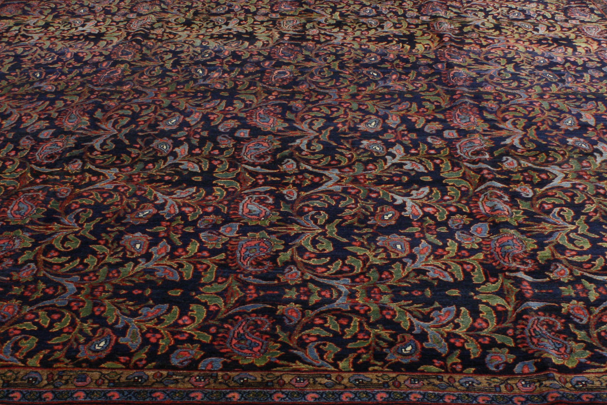 12 x 18 - Navy Blue Antique Persian Bijar Rug - 74205