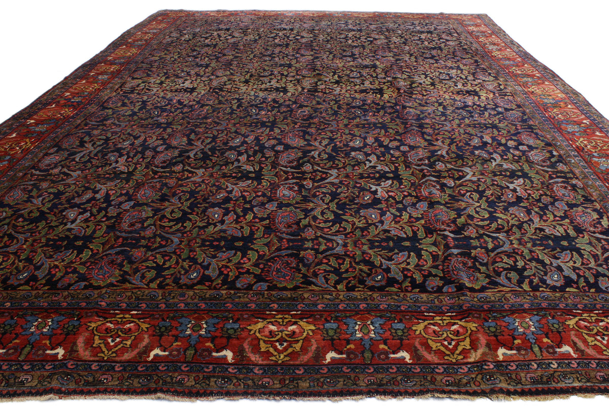 12 x 18 - Navy Blue Antique Persian Bijar Rug - 74205