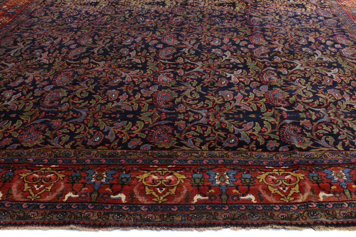 12 x 18 - Navy Blue Antique Persian Bijar Rug - 74205