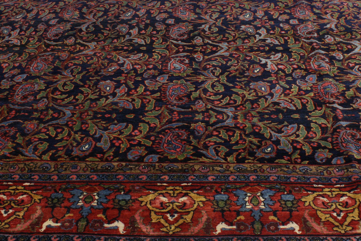 12 x 18 - Navy Blue Antique Persian Bijar Rug - 74205