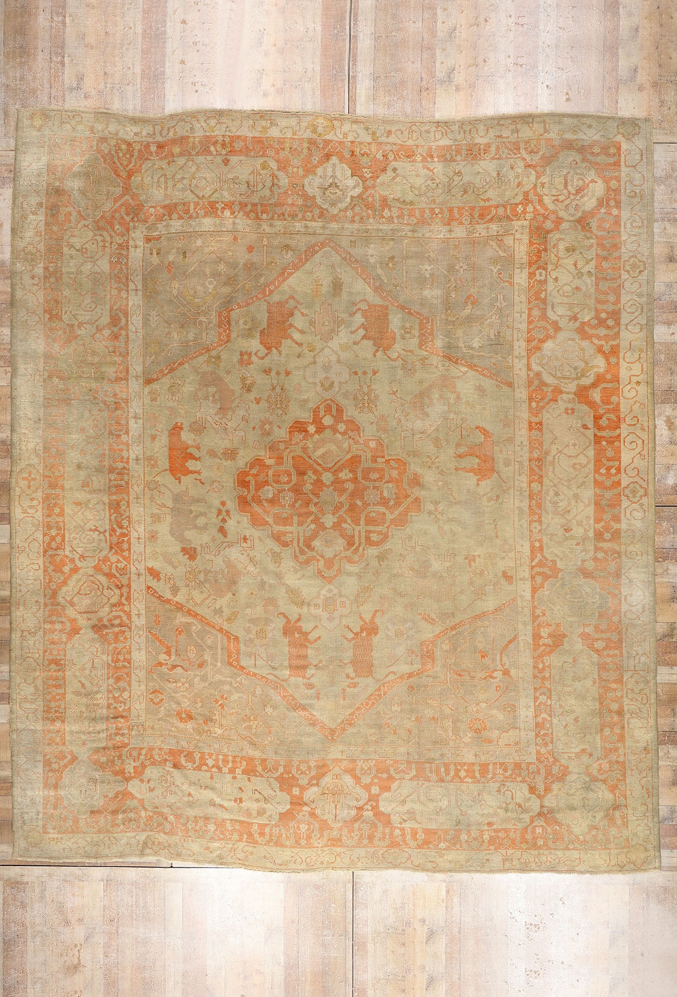 15 x 17 - Tan Antique Turkish Oushak Rug - 74255