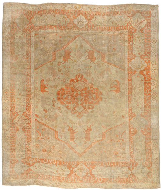 15 x 17 - Tan Antique Turkish Oushak Rug - 74255
