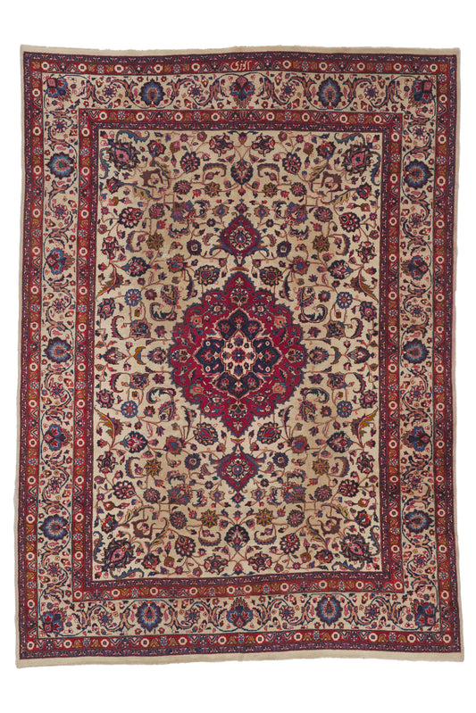 8 x 11 - Beige Antique Persian Mashhad Rug - 74418