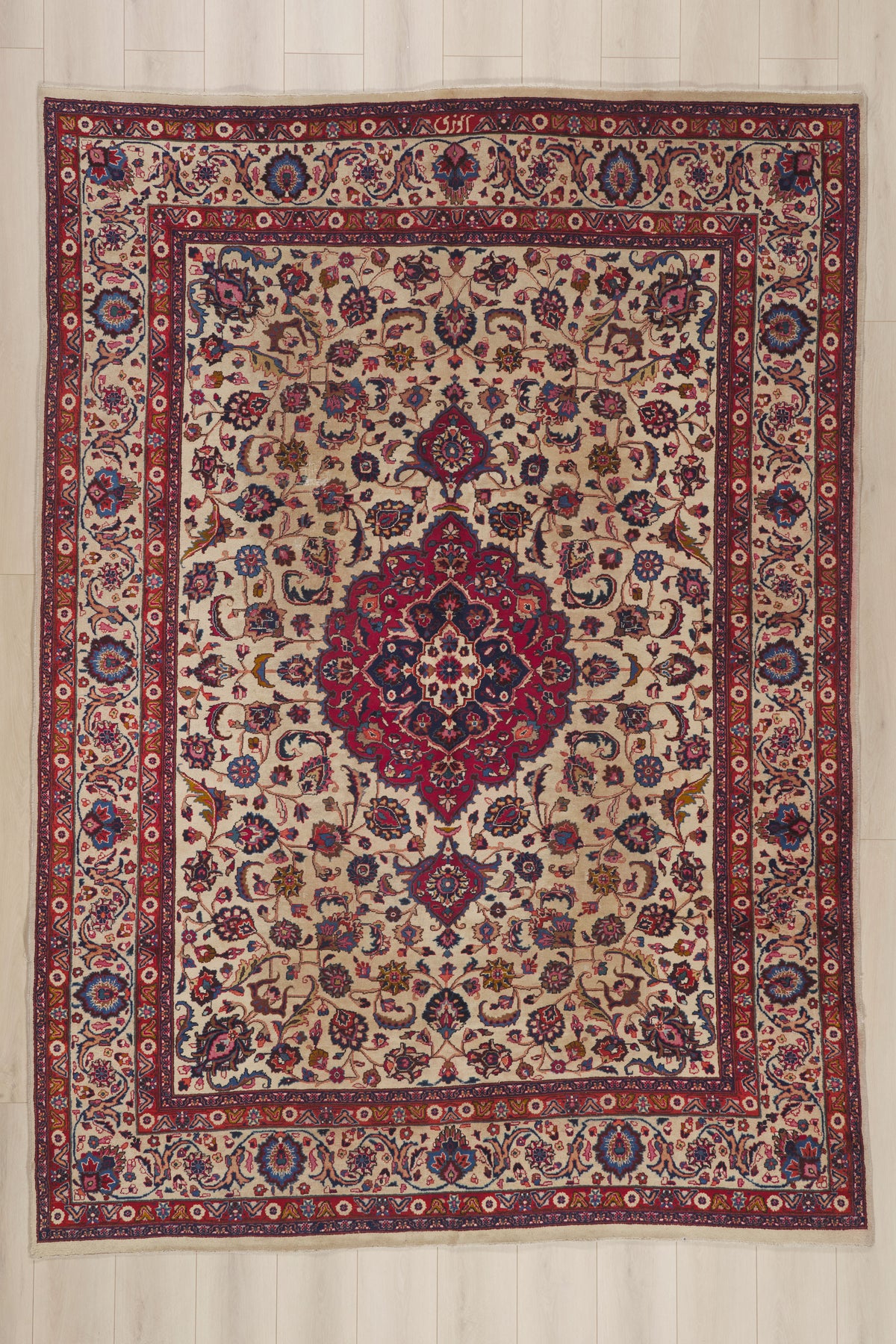 8 x 11 - Beige Antique Persian Mashhad Rug - 74418