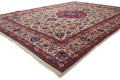 8 x 11 - Beige Antique Persian Mashhad Rug - 74418