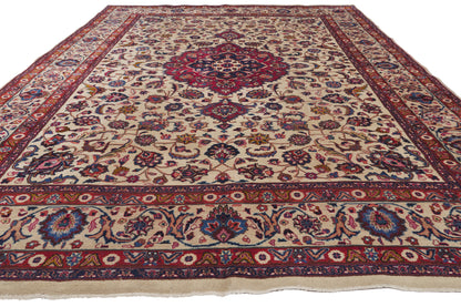 8 x 11 - Beige Antique Persian Mashhad Rug - 74418