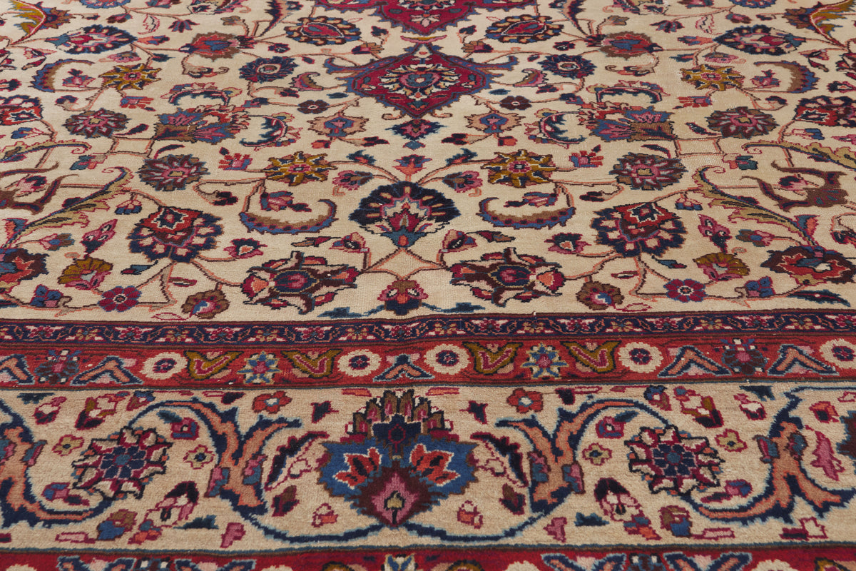 8 x 11 - Beige Antique Persian Mashhad Rug - 74418