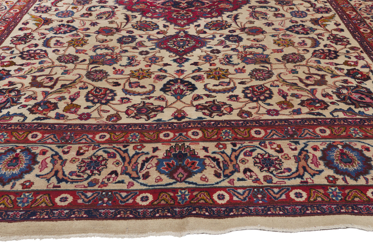 8 x 11 - Beige Antique Persian Mashhad Rug - 74418