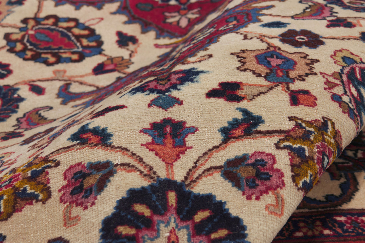 8 x 11 - Beige Antique Persian Mashhad Rug - 74418