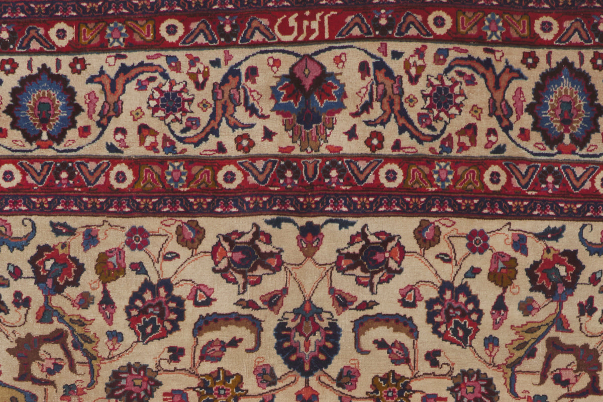 8 x 11 - Beige Antique Persian Mashhad Rug - 74418