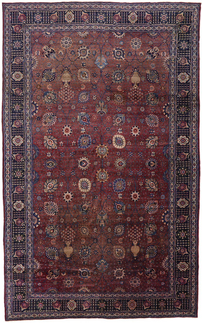 13 x 21 - Burgundy Antique Indian Agra Rug - 74931