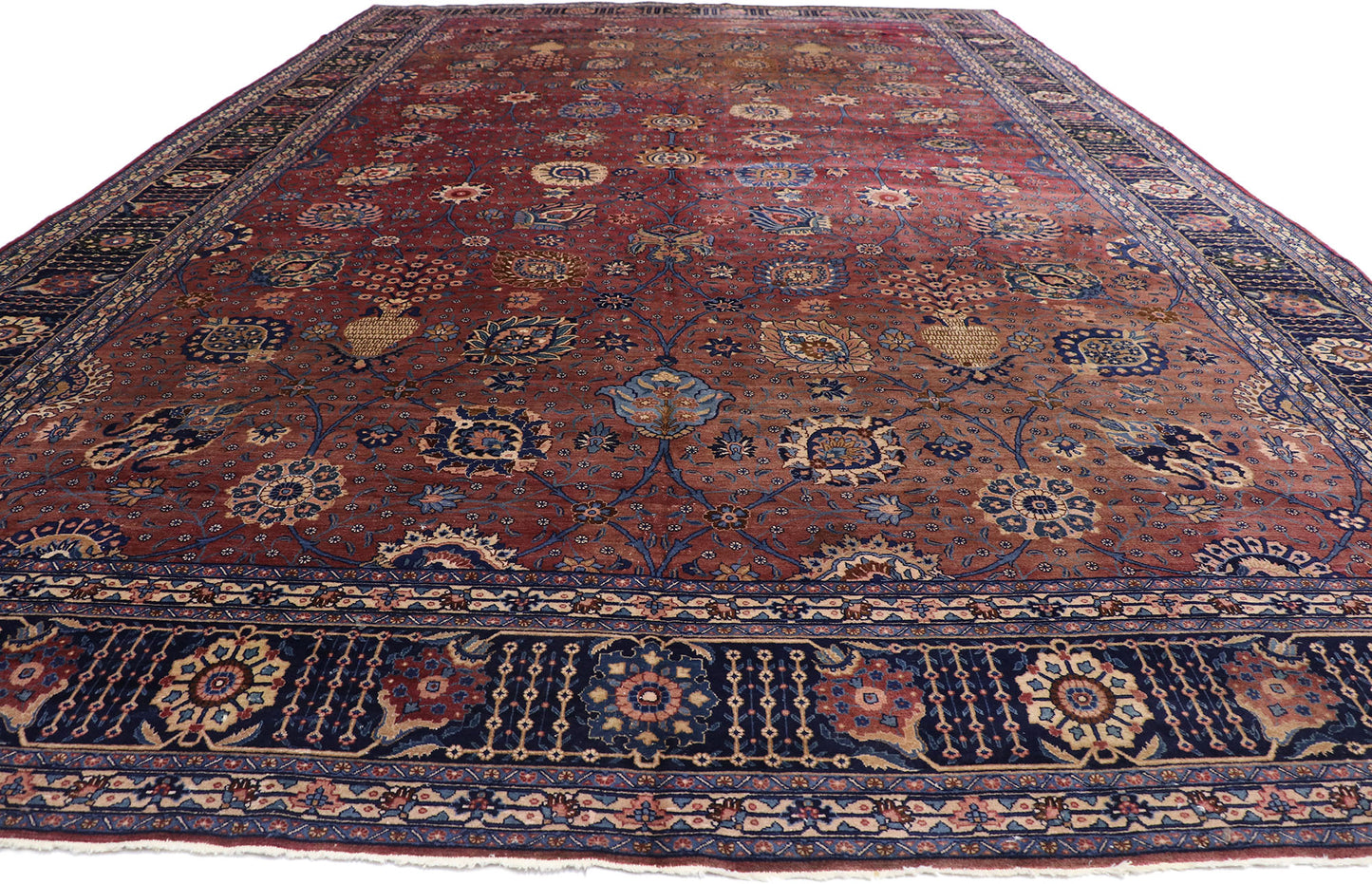 13 x 21 - Burgundy Antique Indian Agra Rug - 74931