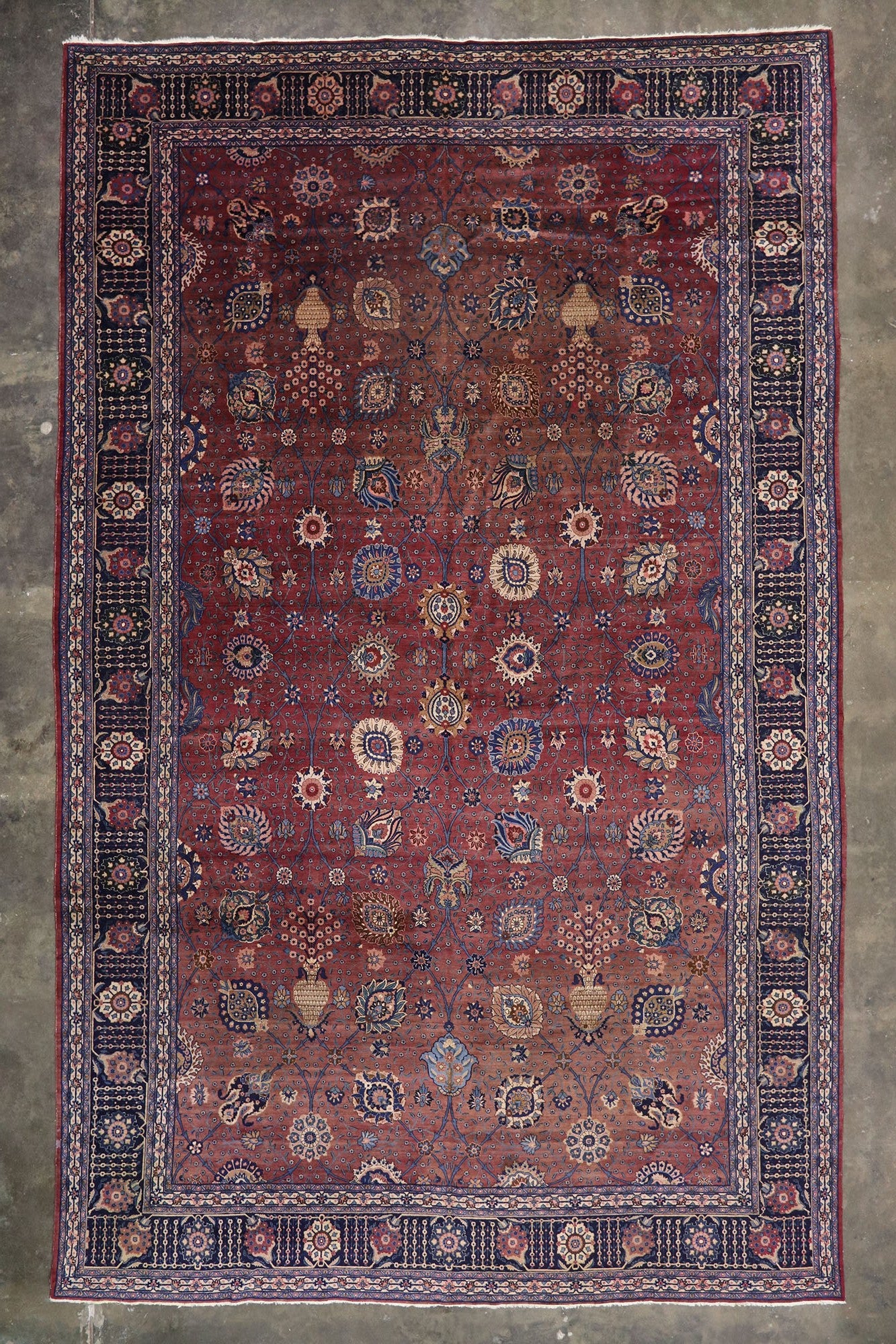 13 x 21 - Burgundy Antique Indian Agra Rug - 74931