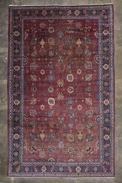 13 x 21 - Burgundy Antique Indian Agra Rug - 74931