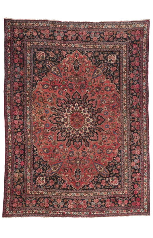 10 x 13 - Red Vintage Persian Mashhad Rug - 75141