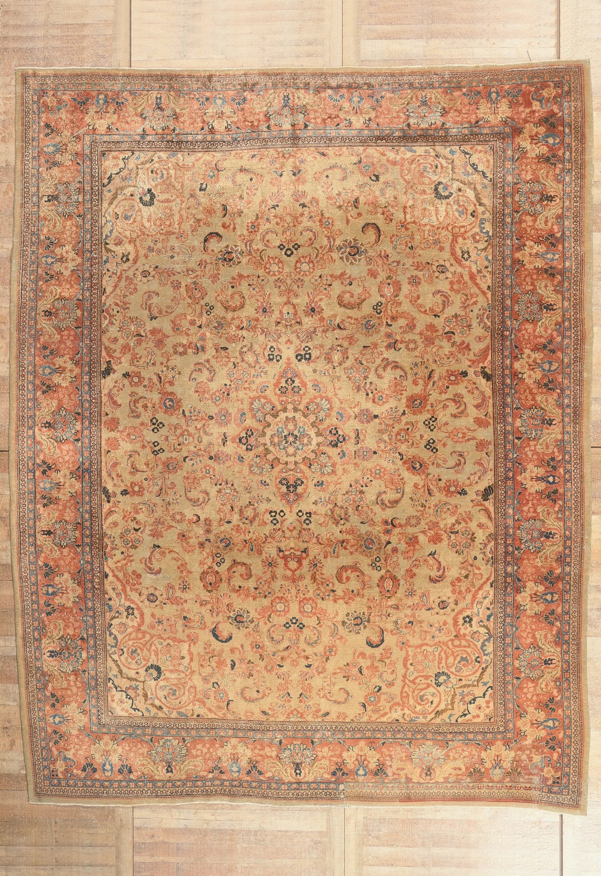 11 x 14 - Beige Antique Persian Mahal Rug - 75324