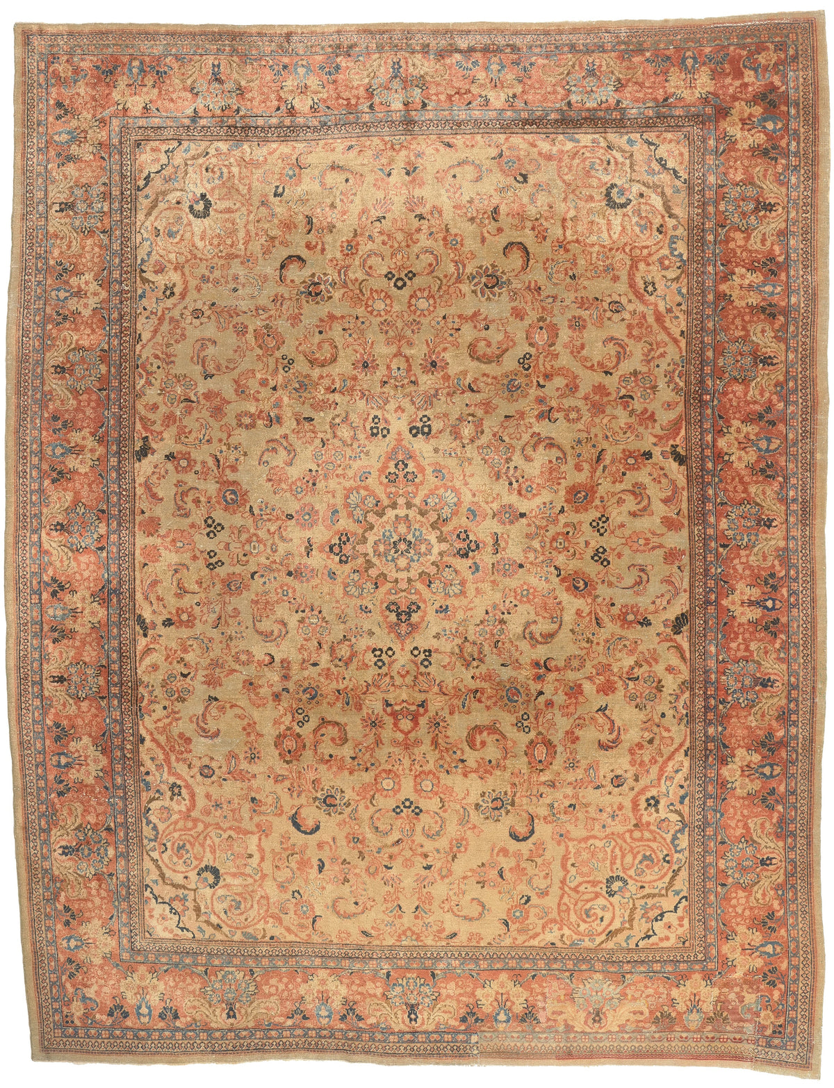11 x 14 - Beige Antique Persian Mahal Rug - 75324