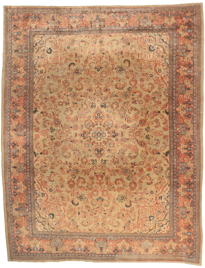 11 x 14 - Beige Antique Persian Mahal Rug - 75324