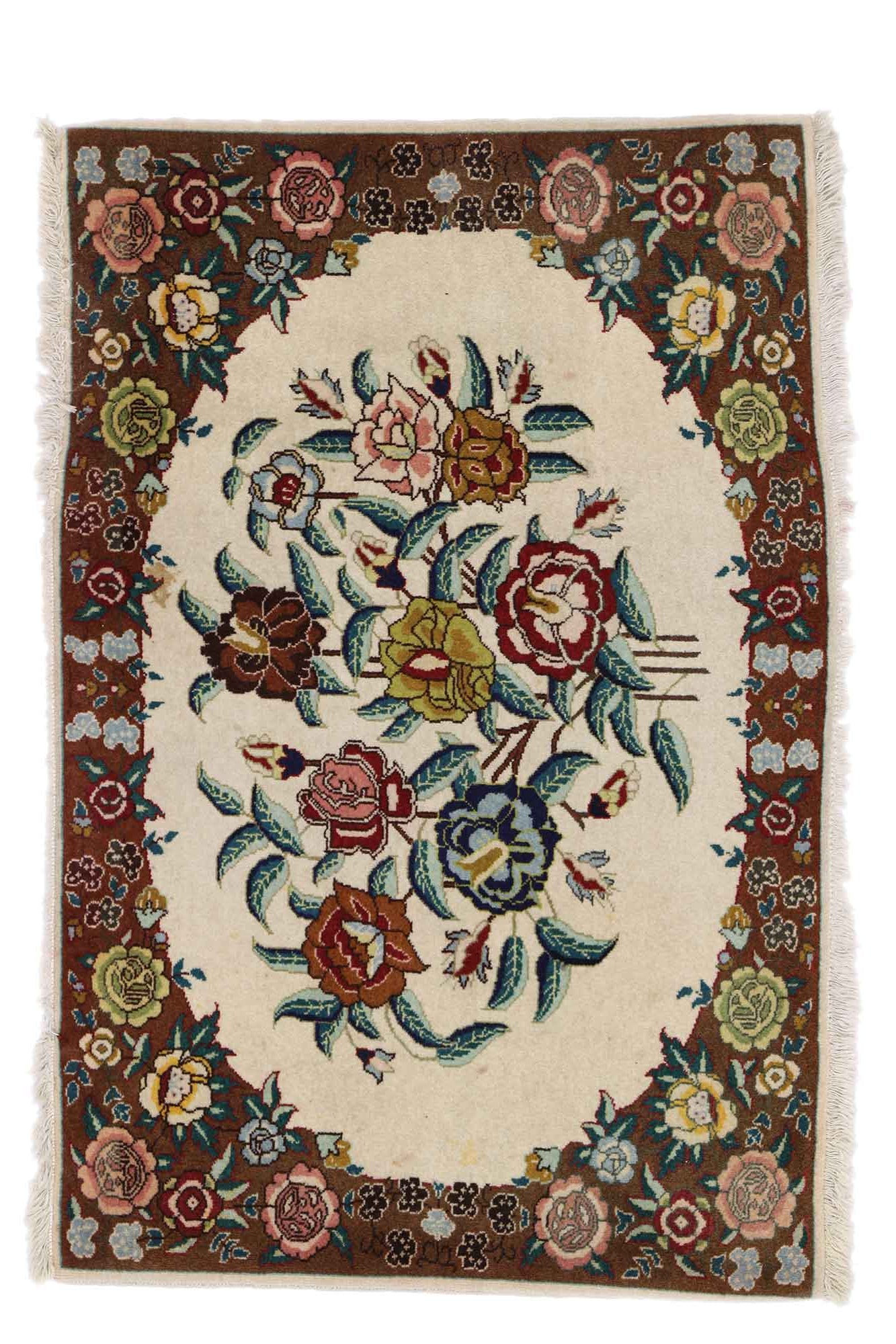 2 x 3 Vintage Persian Tabriz Rug 75654