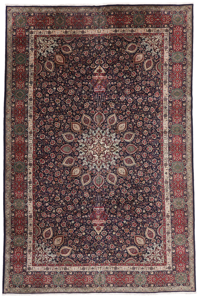 12 x 17 - Navy Blue Vintage Persian Tabriz Rug - 75664