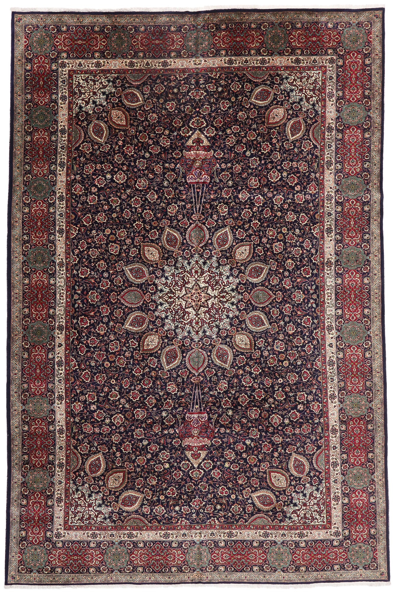 12 x 17 - Navy Blue Vintage Persian Tabriz Rug - 75664