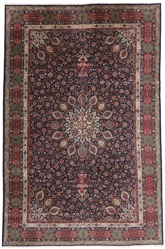 12 x 17 - Navy Blue Vintage Persian Tabriz Rug - 75664