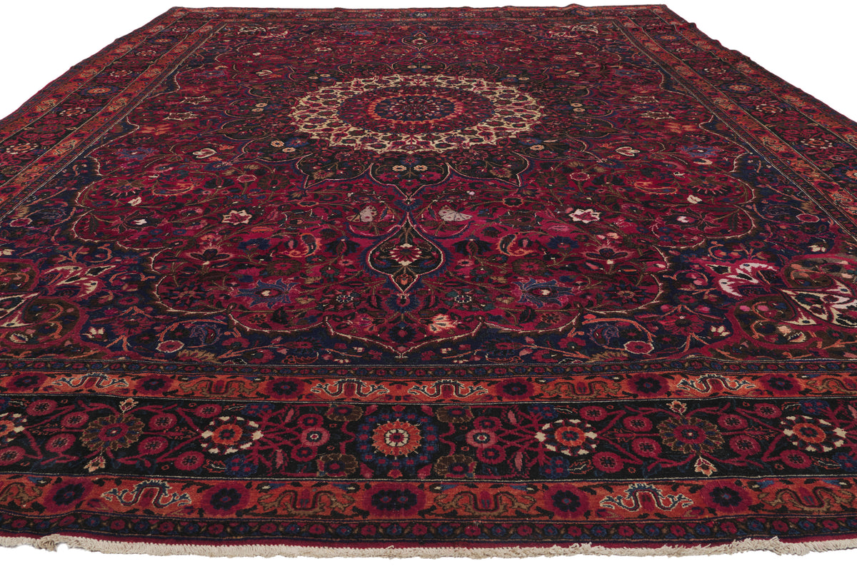 10 x 14 - Burgundy Antique Persian Mashhad Rug - 75668