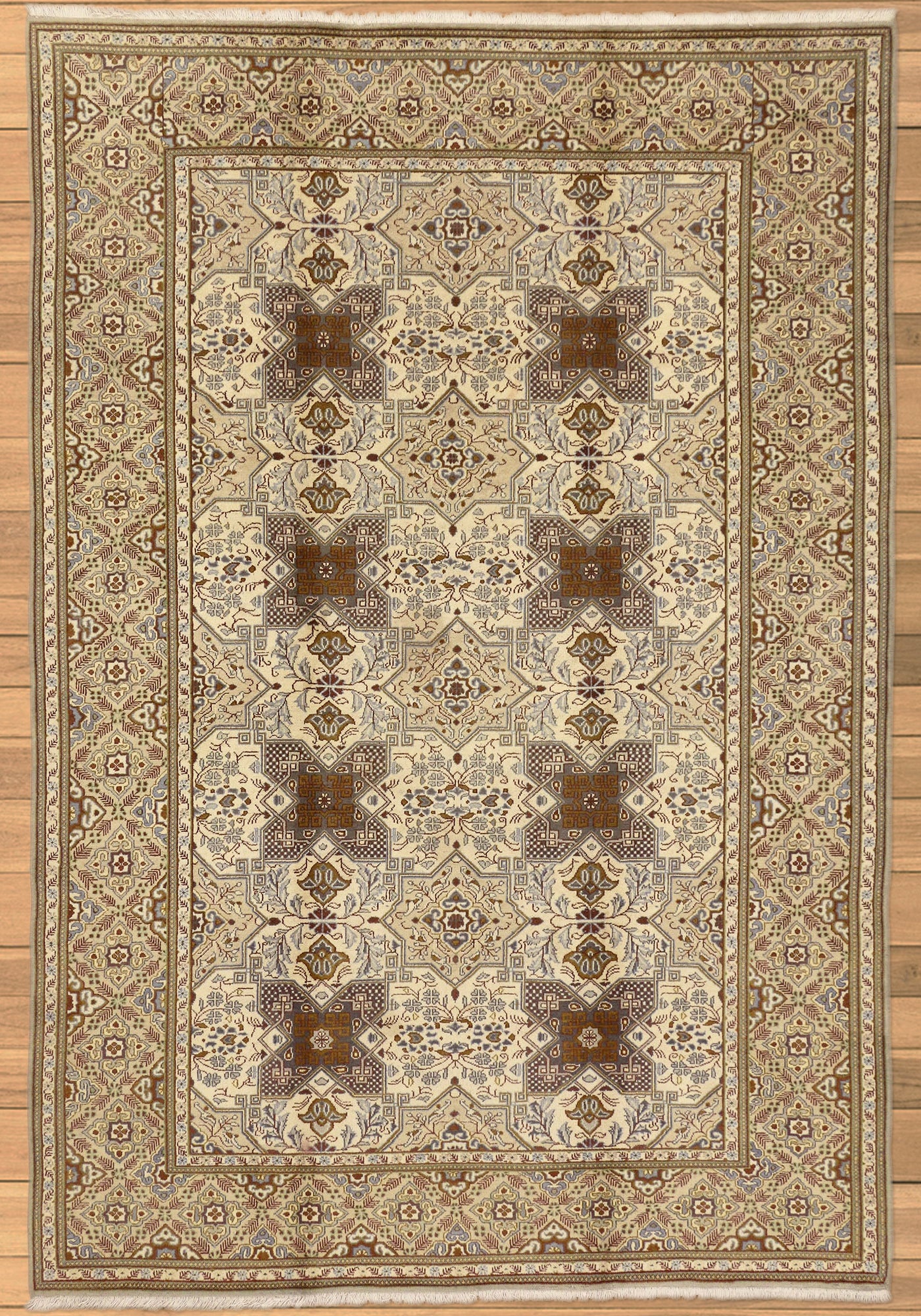 7 x 10 - Beige Vintage Persian Tabriz Rug - 75964