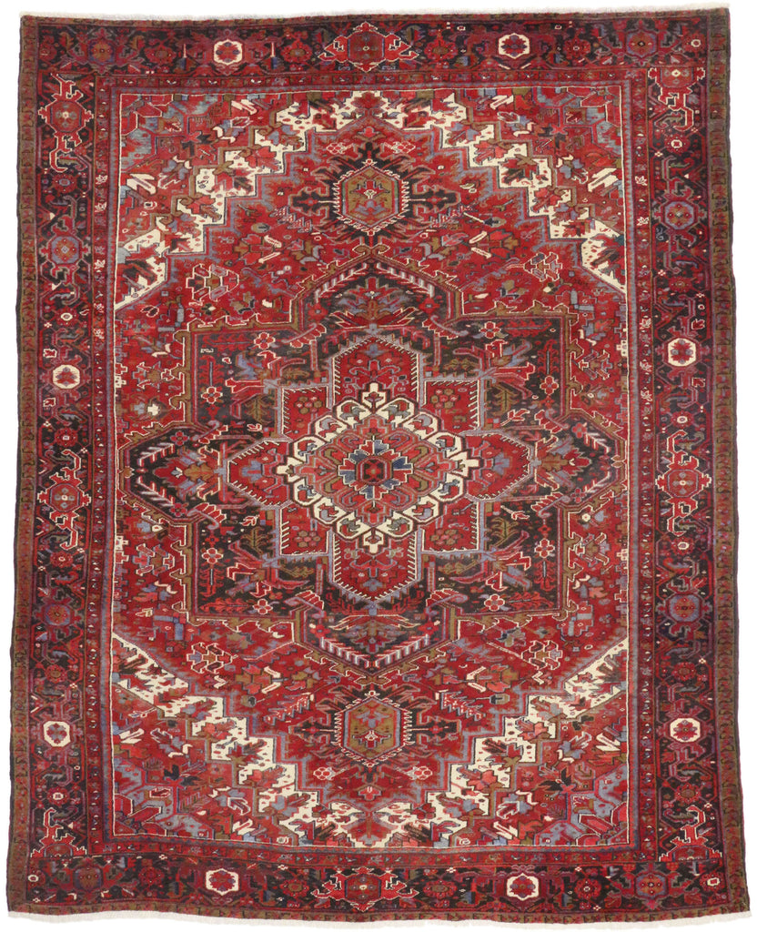 10 x 13 - Red Vintage Persian Heriz Rug - 76194