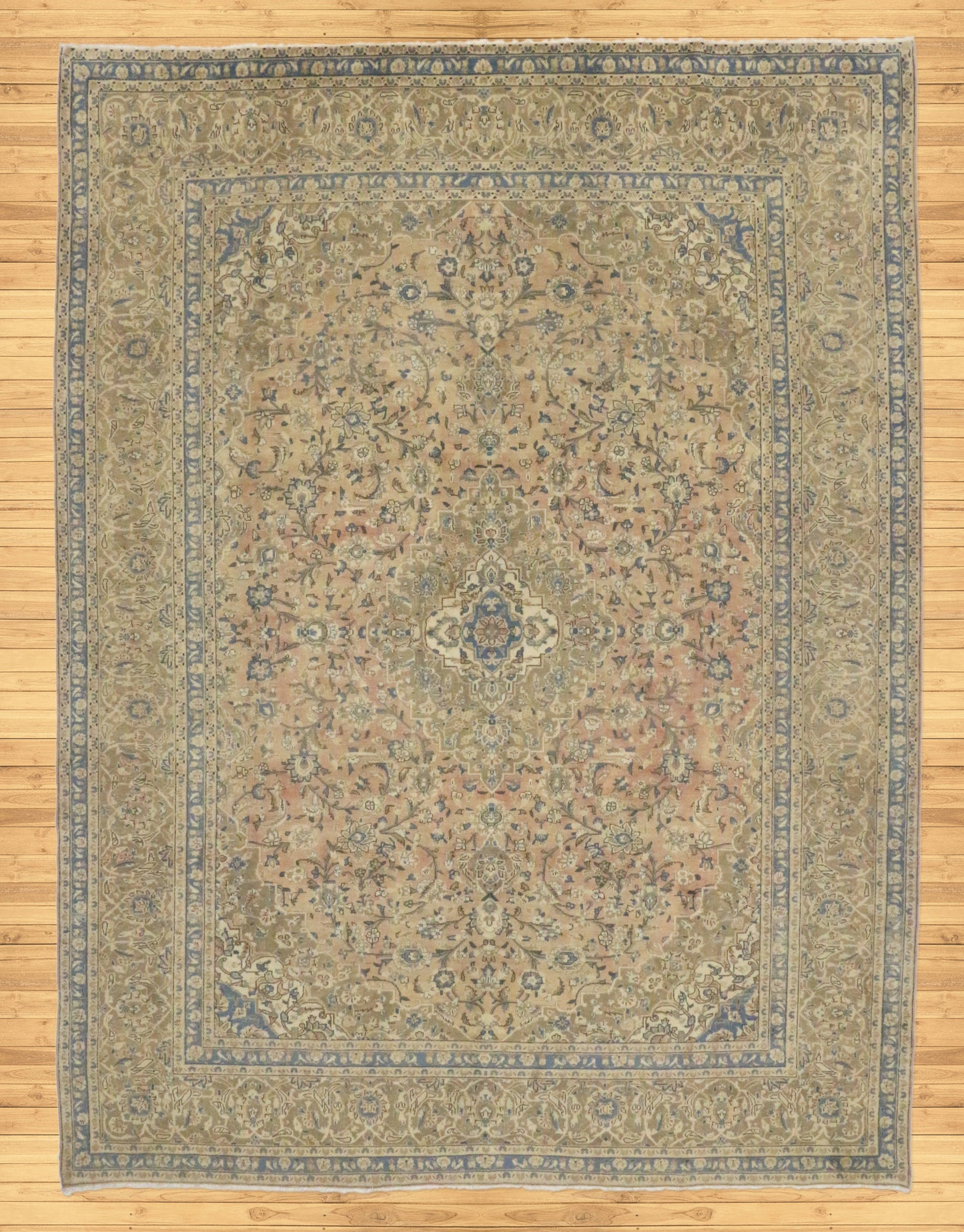 10 x 13 - Brown Vintage Persian Kashan Rug - 76436