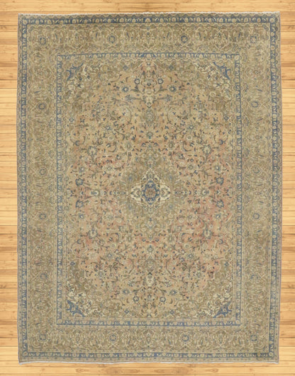 10 x 13 - Brown Vintage Persian Kashan Rug - 76436