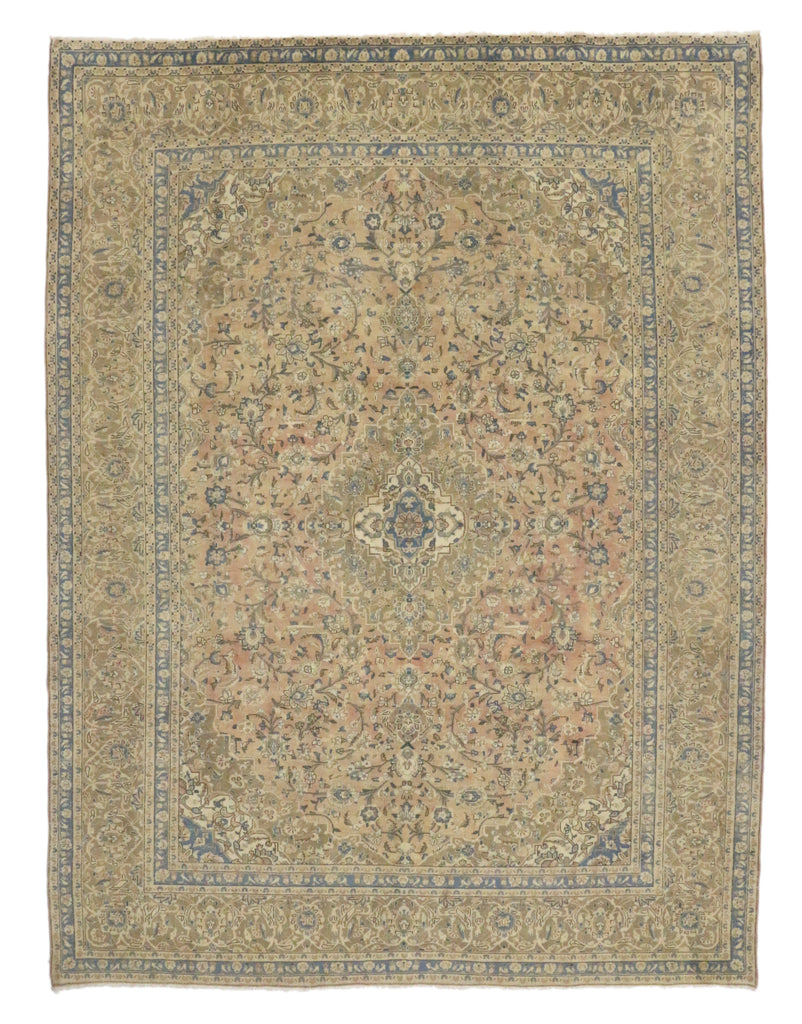 10 x 13 - Brown Vintage Persian Kashan Rug - 76436